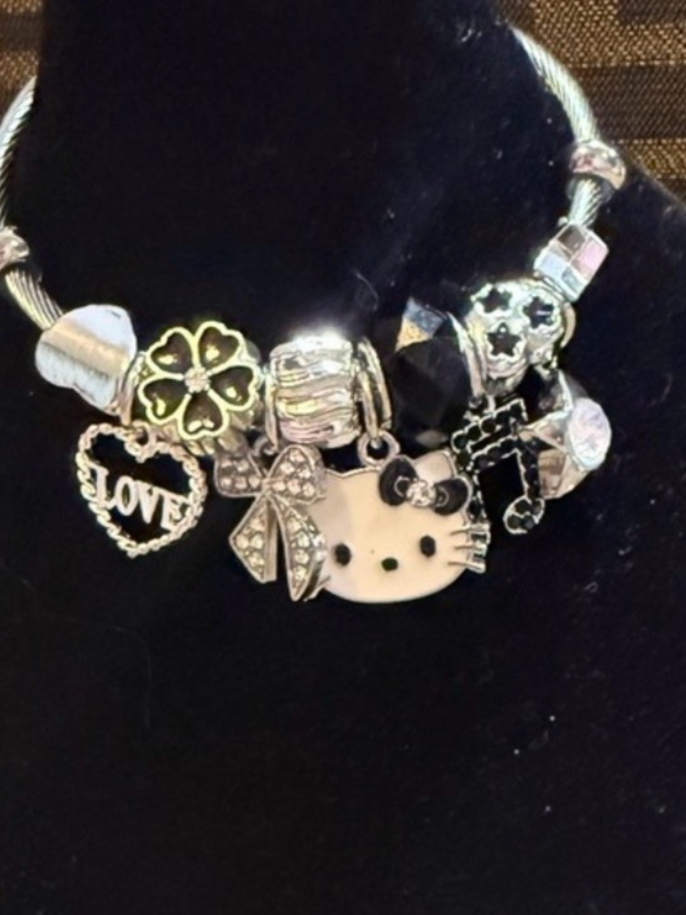 Hello Kitty Charm Bracelet - Black and Silver Charm Bangle